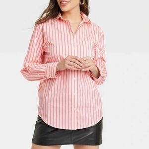 A New Day Pink and White Striped Button Down Shirt
